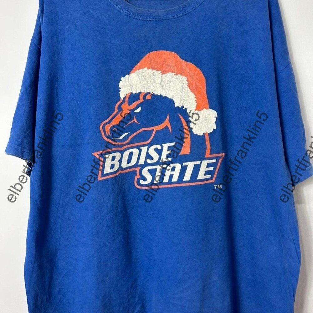 Vtg Boise State Broncos Royal Blue Christmas Xmas Shirt